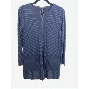 Bcbg Malaria Women's Navy Blue S Dress Front Pockets Long Sleeve Zipper Comfy